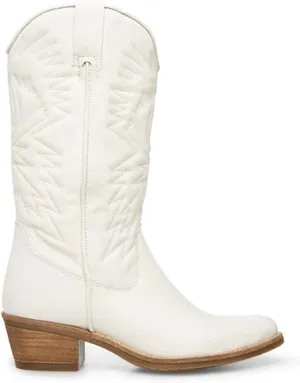 Ladmiple Cowgirl Boots Women Mid Calf Embroidered Pull On Cowboy Boots Block Chunky Heel Western Riding Wedding Boots