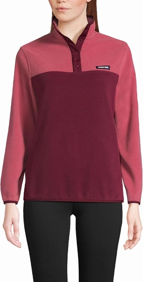 Lands' End Womens Snap Neck Heritage Fleece Pullover Rich Burgundy/pink Block Regular Medium