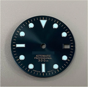LAnGSHAW 29mm Single Calendar Green Luminous Dial Rose Gold Nail Sun Pattern Watch Dial Compatible for NH35/NH36 Movement