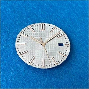 LAnGSHAW 31.8mm Watch Dial Watch Hands Kits Compatible for NH35 Movement Green Luminous Watch Parts DIY Accessories No Logo (Color : White Rose Gold Nial)