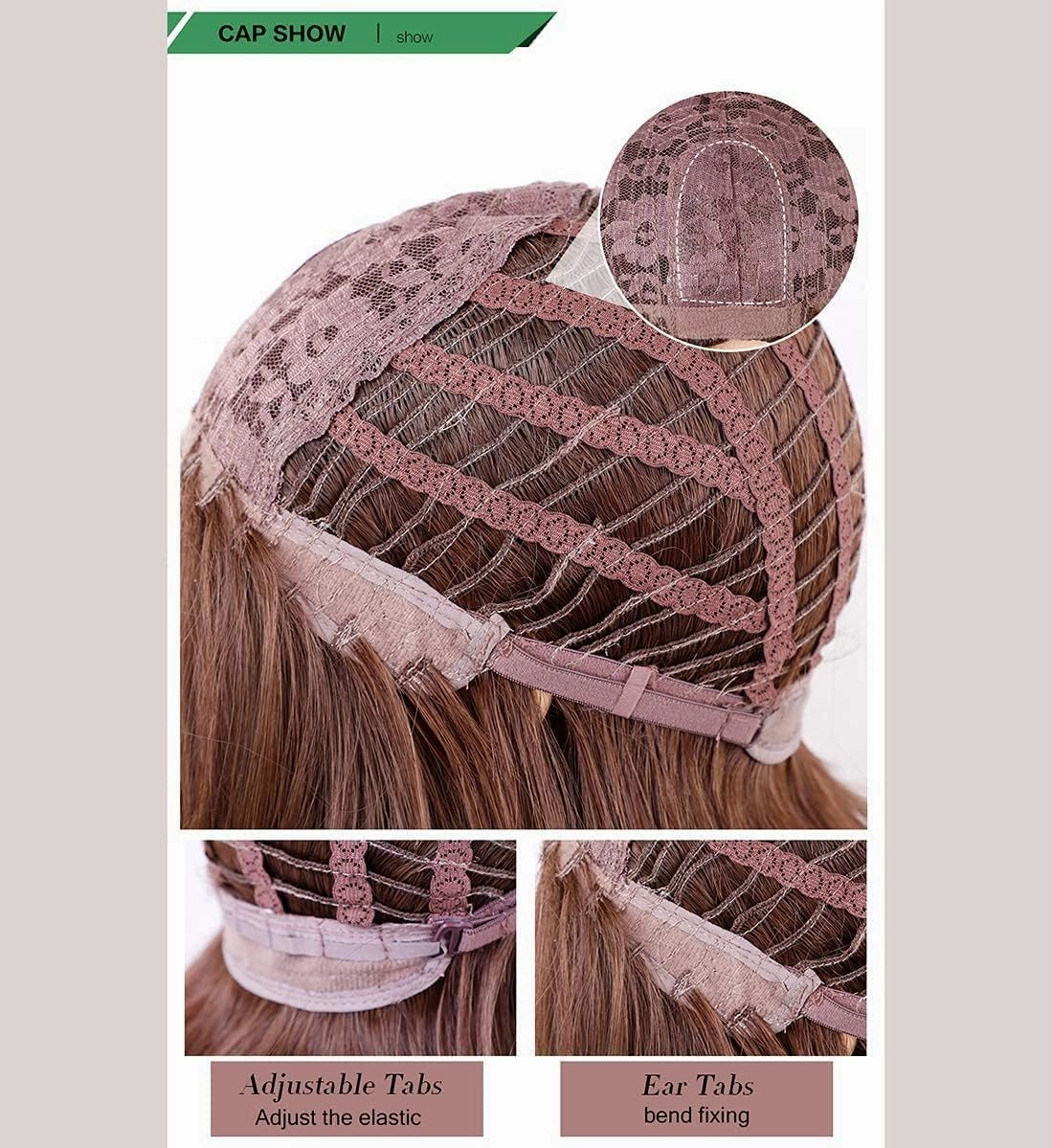 LANOVA Brown Ombre Ashy Silver Wigs with Bangs Wavy Hair Synthetic Glueless Wigs for Women 18 inch LANOVA-137