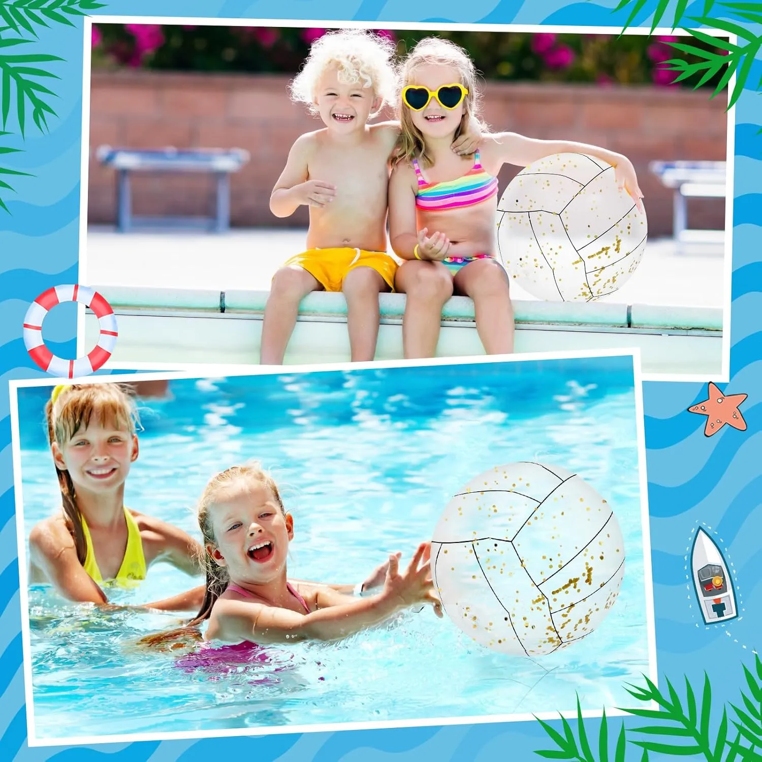 Large Beach Balls 24 Inch Pool Clear Ball Beach Summer Parties Confetti Pool Party Decorations Inflated Party Ball for Summer Parties Birthday Pool Favors