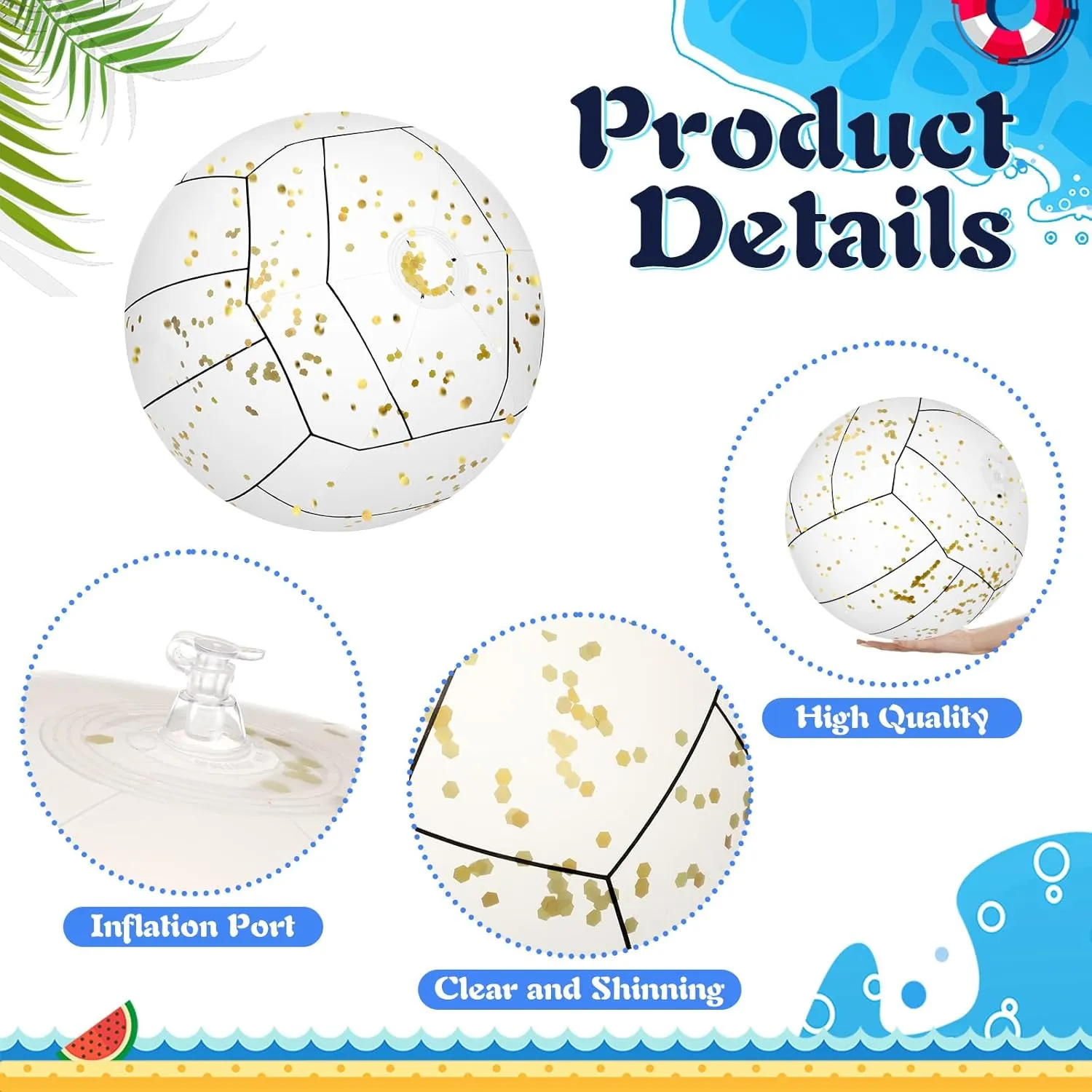 Large Beach Balls 24 Inch Pool Clear Ball Beach Summer Parties Confetti Pool Party Decorations Inflated Party Ball for Summer Parties Birthday Pool Favors