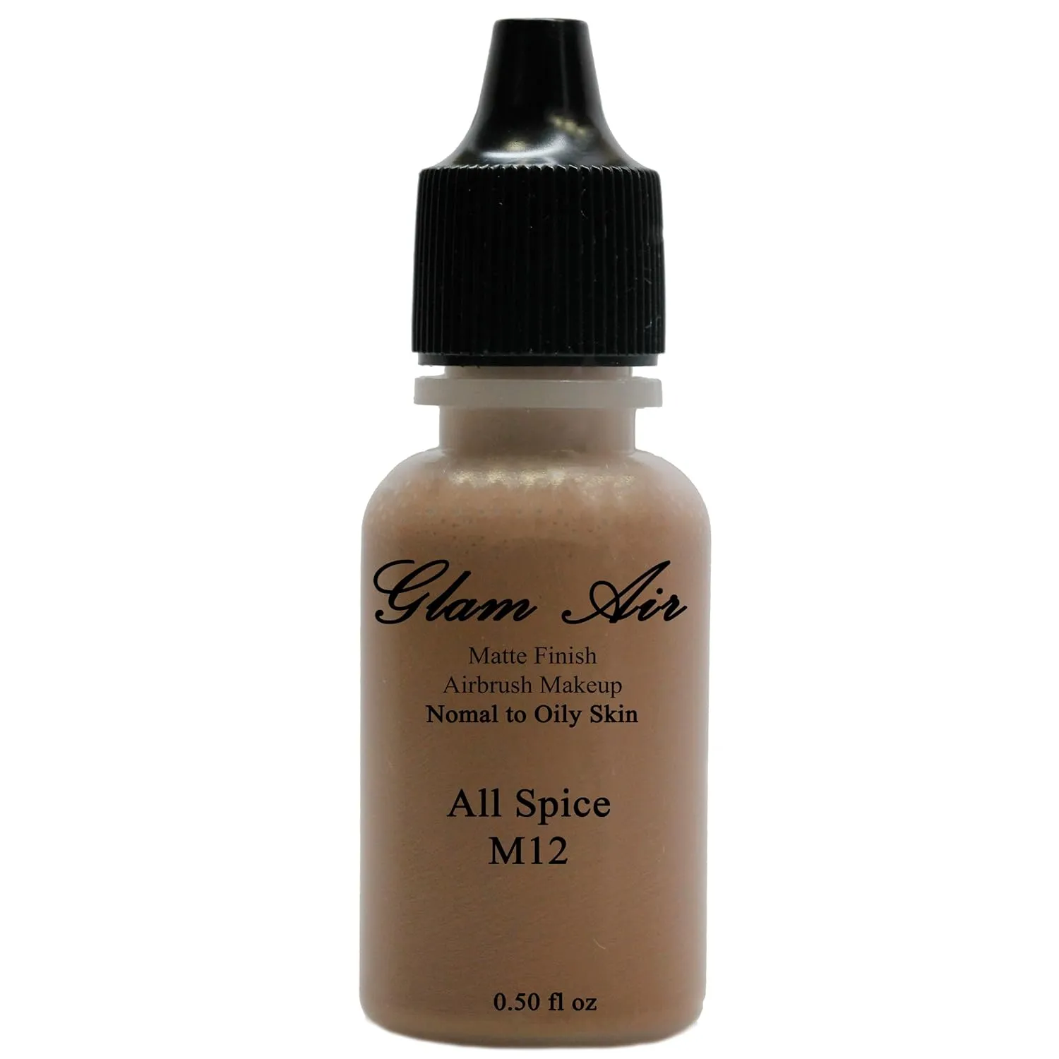 Large Bottle Airbrush Makeup Foundation Matte Finish M12 All Spice Water-based Makeup Long Lasting All Day Without Smearing Running, Fading or Caking 0.50 Oz Bottle By Glam Air