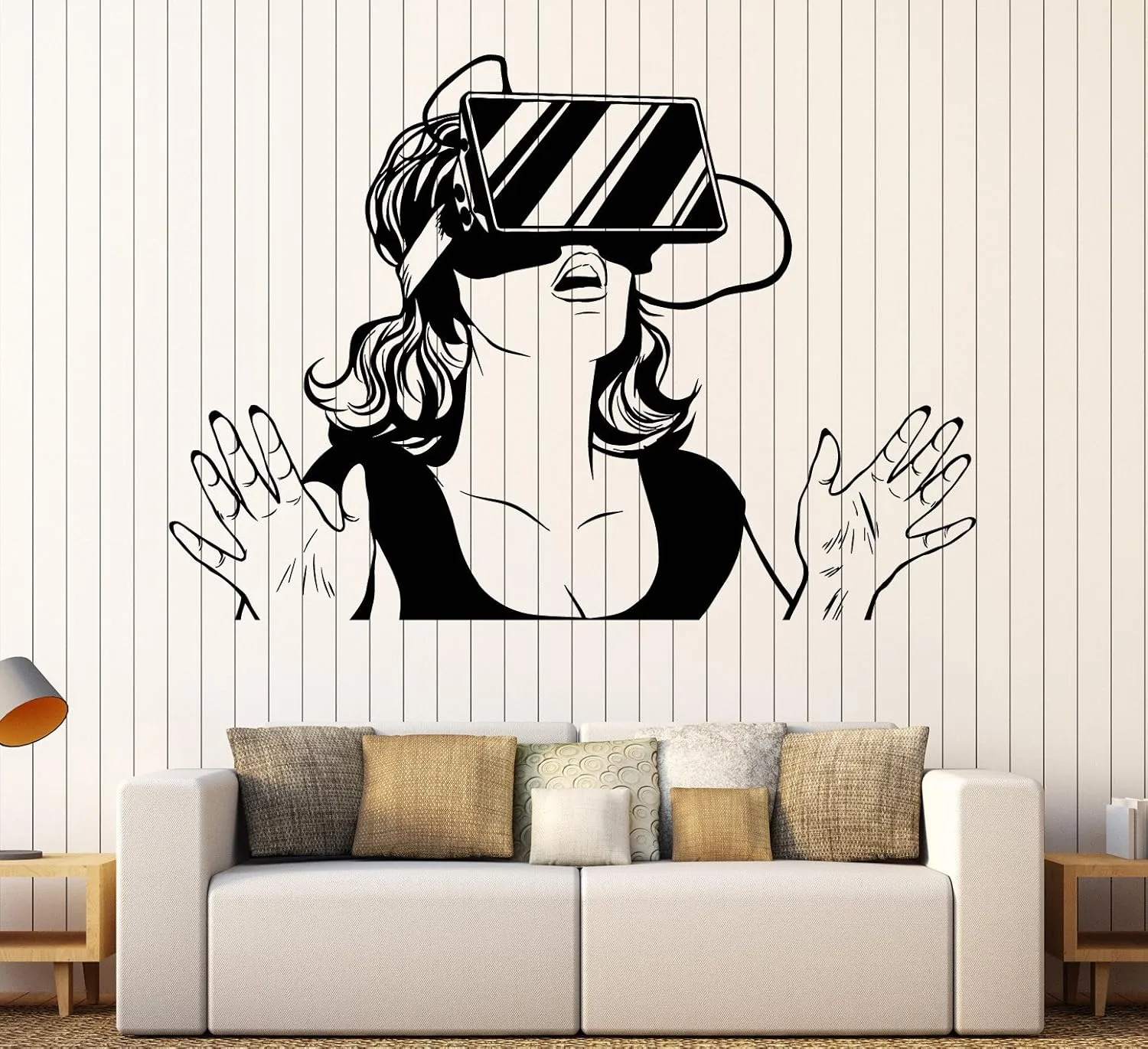 Large Vinyl Wall Decal Virtual Reality Headset VR Device Woman Stickers Large Decor (ig4496) Flame Red