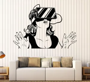 Large Vinyl Wall Decal Virtual Reality Headset VR Device Woman Stickers Large Decor (ig4496) Flame Red