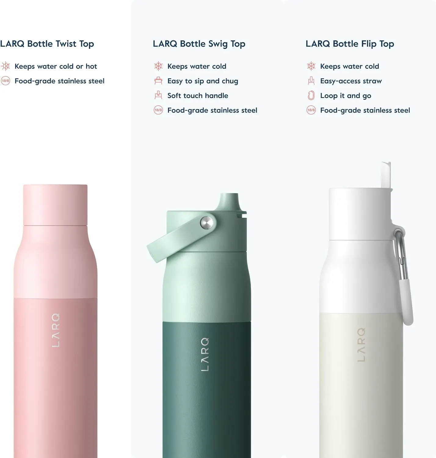 LARQ Bottle Twist Top 17 oz - Insulated Stainless Steel Water Bottle | Thermos, BPA Free | Reusable for Camping, Office, Travel | Keeps Drinks Cold and Hot, Himalayan Pink