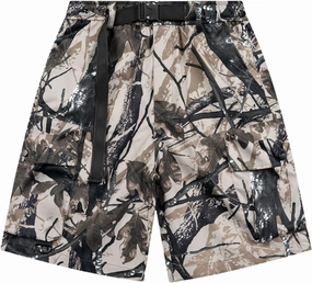 Lastesso Mens Shorts Camo Summer Hiking Shorts Waist Pleated Belted Shorts with Pockets Training Running Jogger Pants