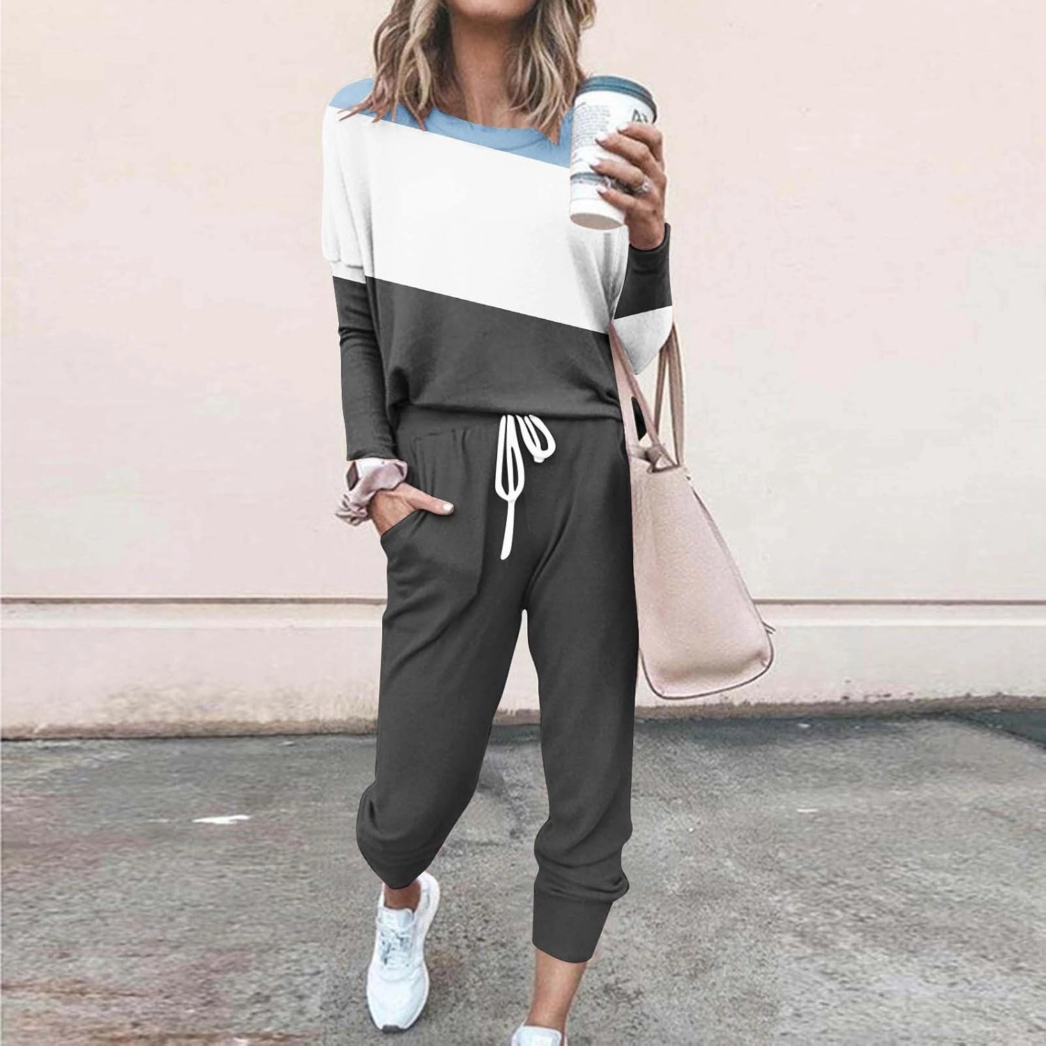 Lastesso Plus Size Lounge Sets for Women Color Block Joggers Track Suits Casual Tie Ankle Banded Loungewear Soft Sweatsuits