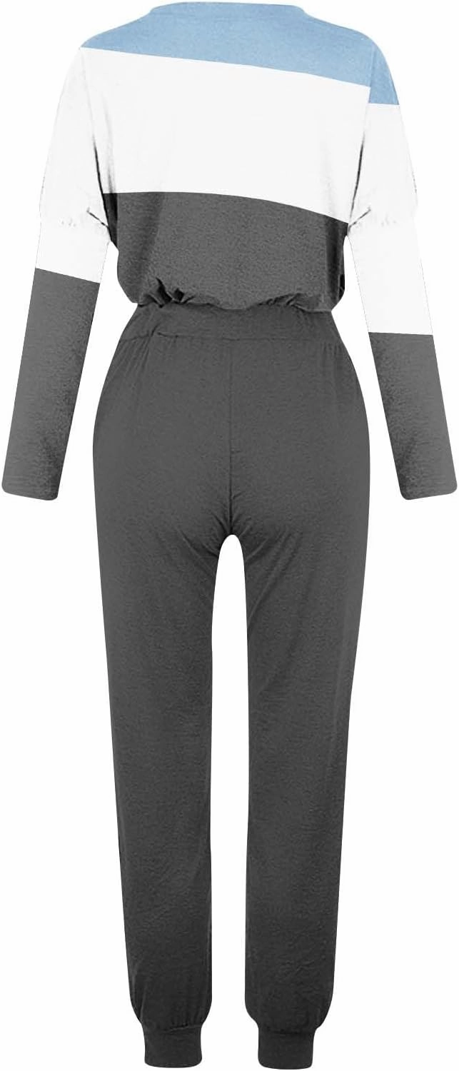 Lastesso Plus Size Lounge Sets for Women Color Block Joggers Track Suits Casual Tie Ankle Banded Loungewear Soft Sweatsuits