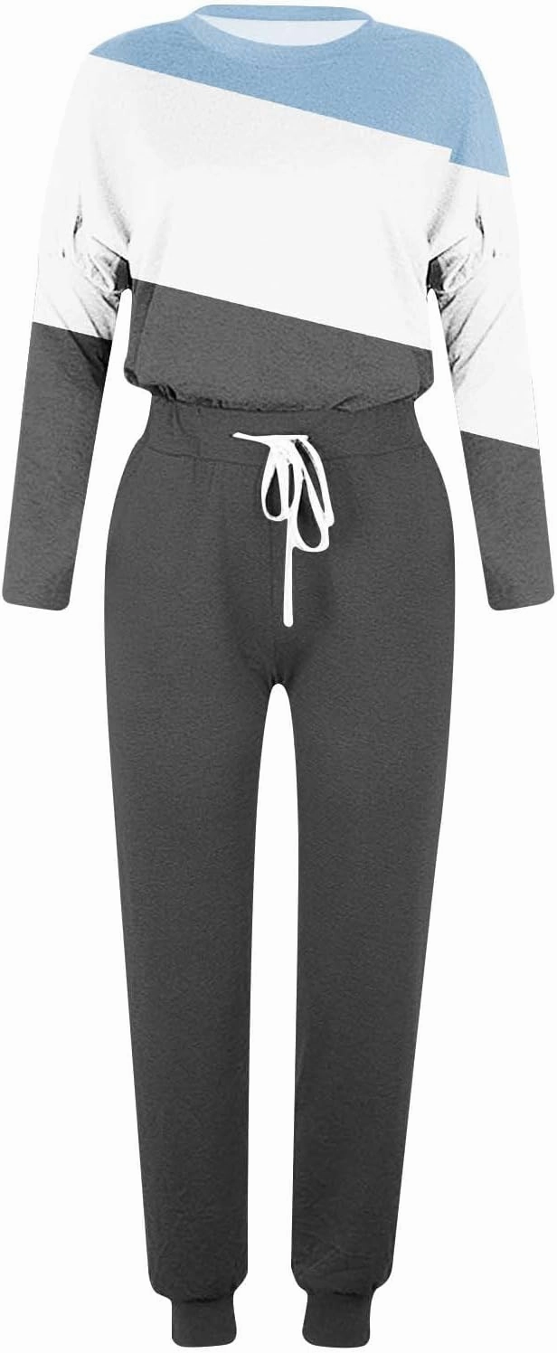 Lastesso Plus Size Lounge Sets for Women Color Block Joggers Track Suits Casual Tie Ankle Banded Loungewear Soft Sweatsuits