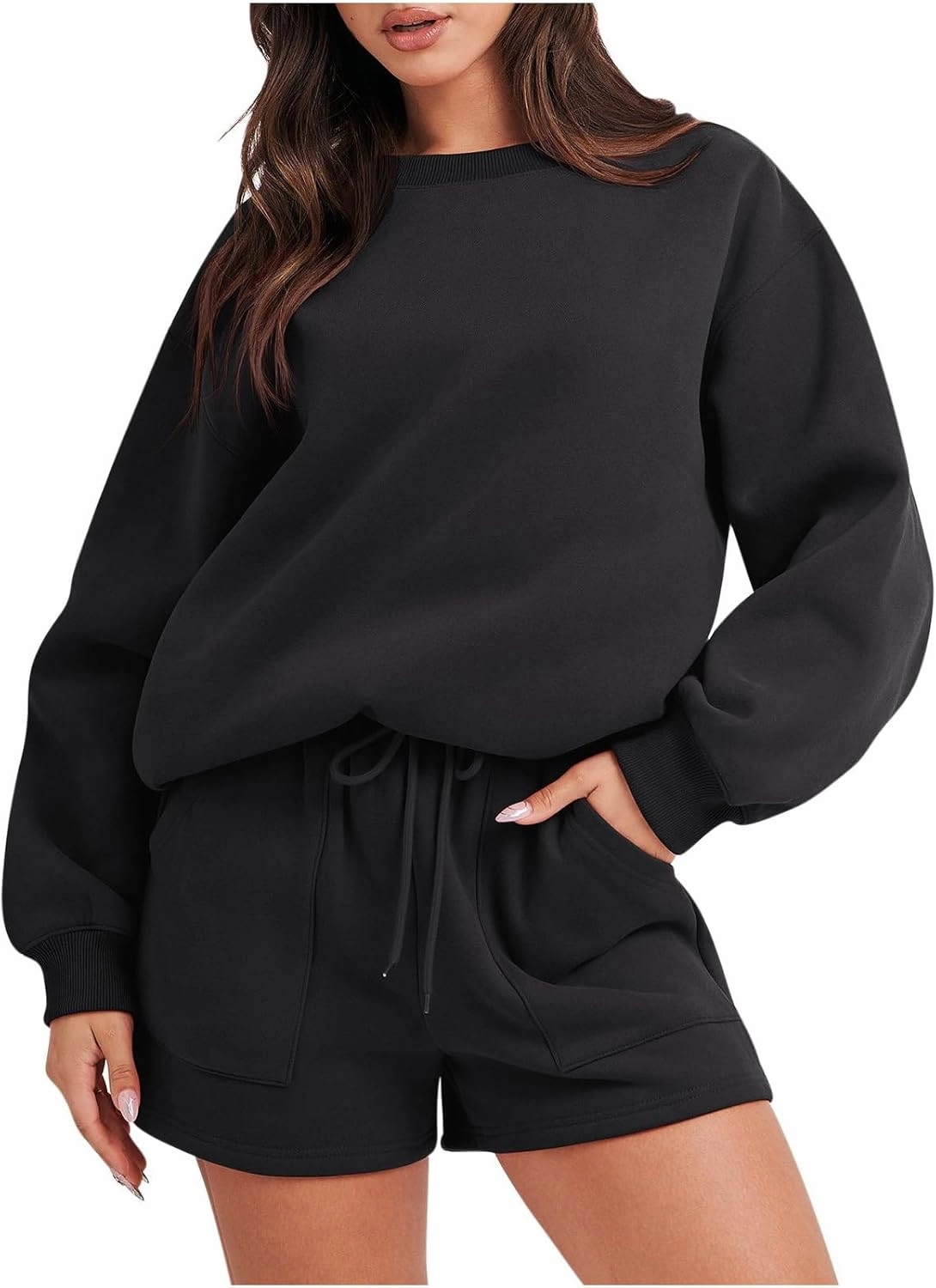 Lastesso Womens Lounge Set Casual Size Long Sleeve Sweatshirt Trendy Solid Color Loose Track Suit 2 Piece Set Outfits Clothes