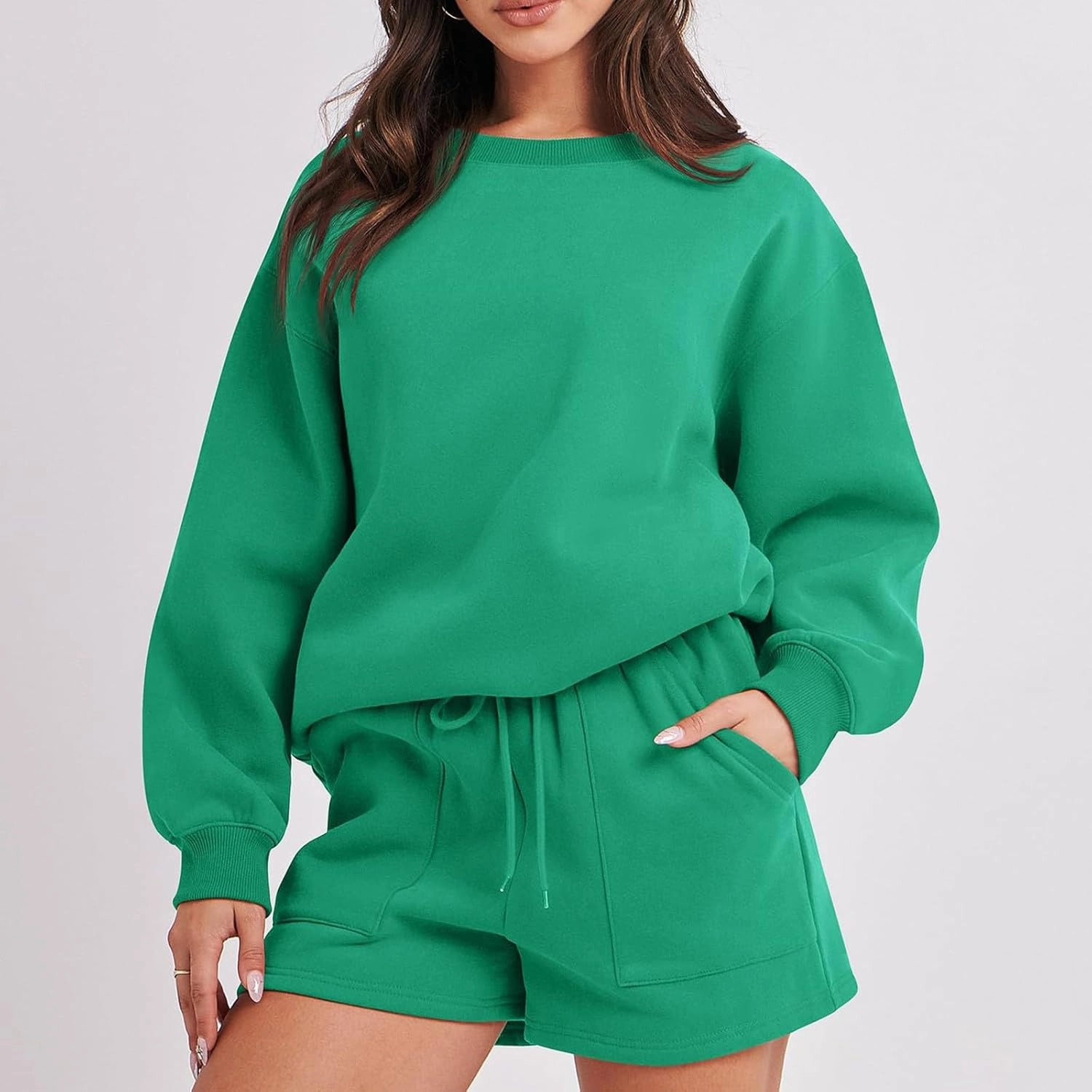 Lastesso Womens Lounge Set Casual Size Long Sleeve Sweatshirt Trendy Solid Color Loose Track Suit 2 Piece Set Outfits Clothes