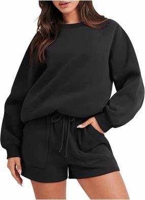 Lastesso Womens Lounge Set Casual Size Long Sleeve Sweatshirt Trendy Solid Color Loose Track Suit 2 Piece Set Outfits Clothes