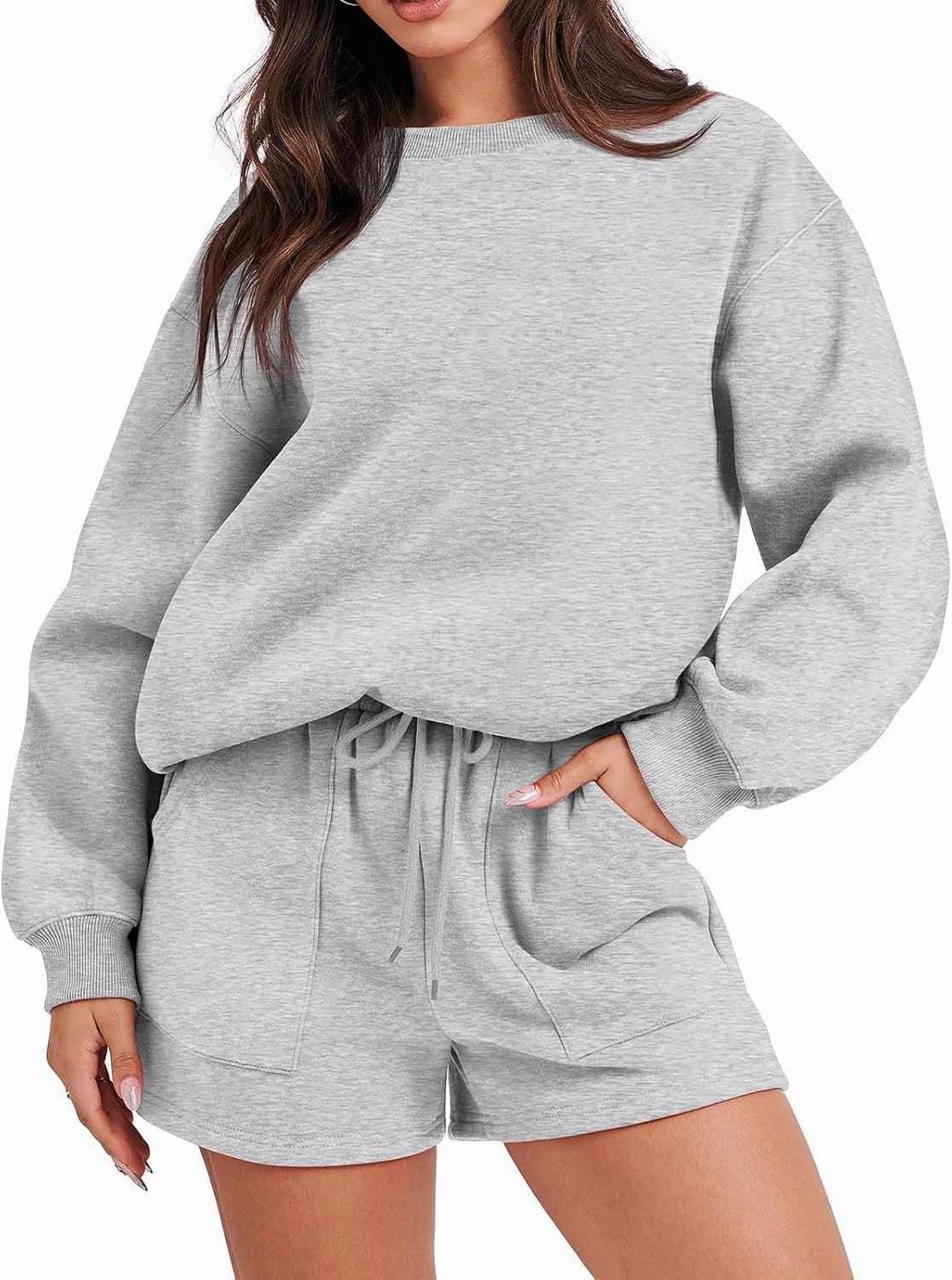 Lastesso Womens Lounge Set Casual Size Long Sleeve Sweatshirt Trendy Solid Color Loose Track Suit 2 Piece Set Outfits Clothes
