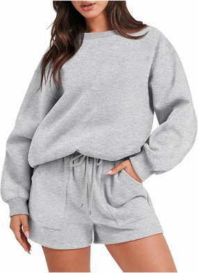Lastesso Womens Lounge Set Casual Size Long Sleeve Sweatshirt Trendy Solid Color Loose Track Suit 2 Piece Set Outfits Clothes