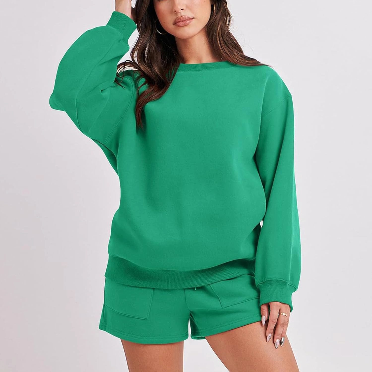 Lastesso Womens Lounge Set Casual Size Long Sleeve Sweatshirt Trendy Solid Color Loose Track Suit 2 Piece Set Outfits Clothes
