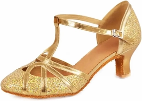 Latin Dance Shoes for Women Ballroom Dance Shoes Women Glitter Modern Latin Shoes Salsa Ballroom Tango Shoes(Light Gold 5cm,36(23cm))