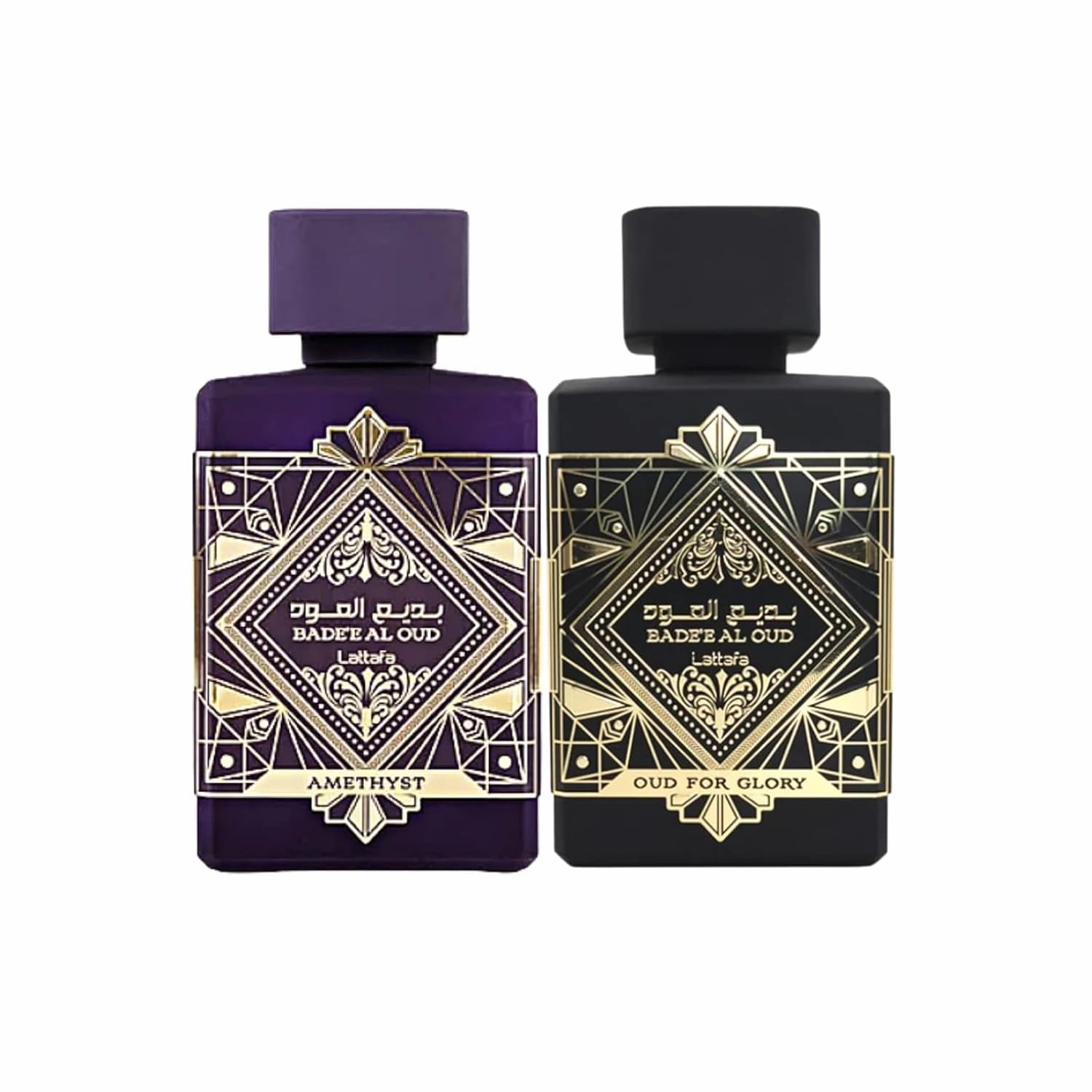 Lattafa Bade'e Al Oud 2-Piece Set for Unisex, (3.4 Oz Amethyst Eau De Parfum Spray   3.4 Oz Oud for Glory Eau De Parfum Spray)