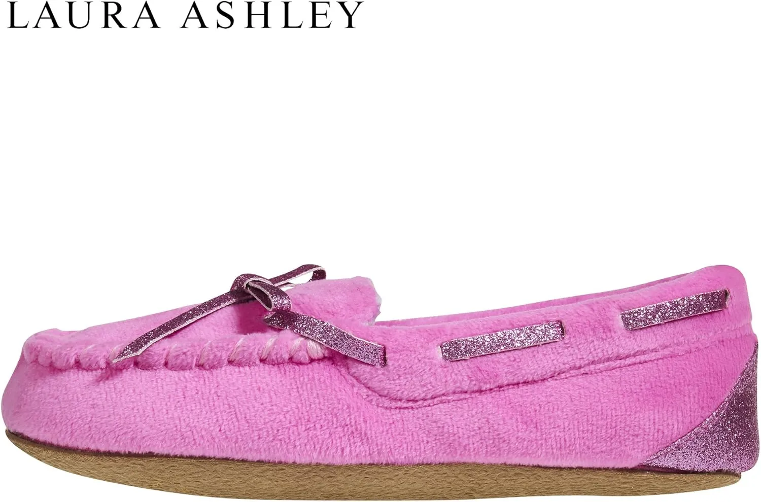 Laura Ashley Fleece Girls Moccasin Slippers, Indoor Outdoor Easy to Wear Home Shoes for Kids