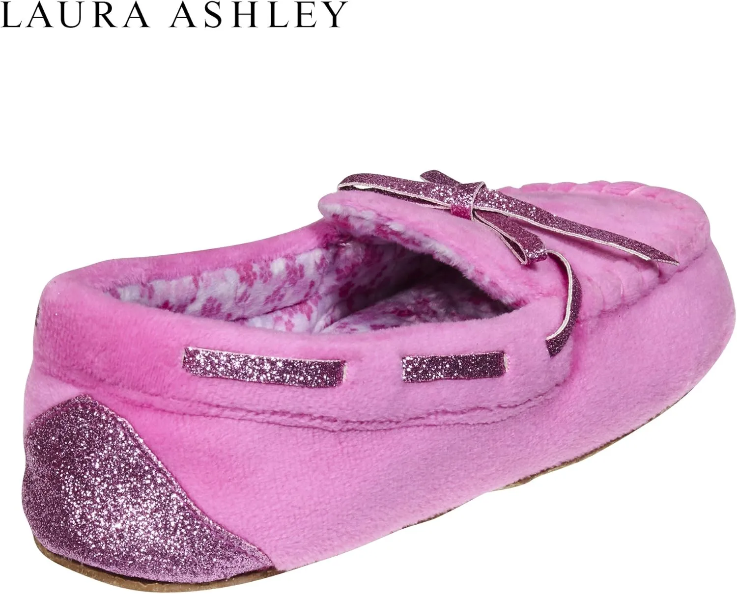 Laura Ashley Fleece Girls Moccasin Slippers, Indoor Outdoor Easy to Wear Home Shoes for Kids