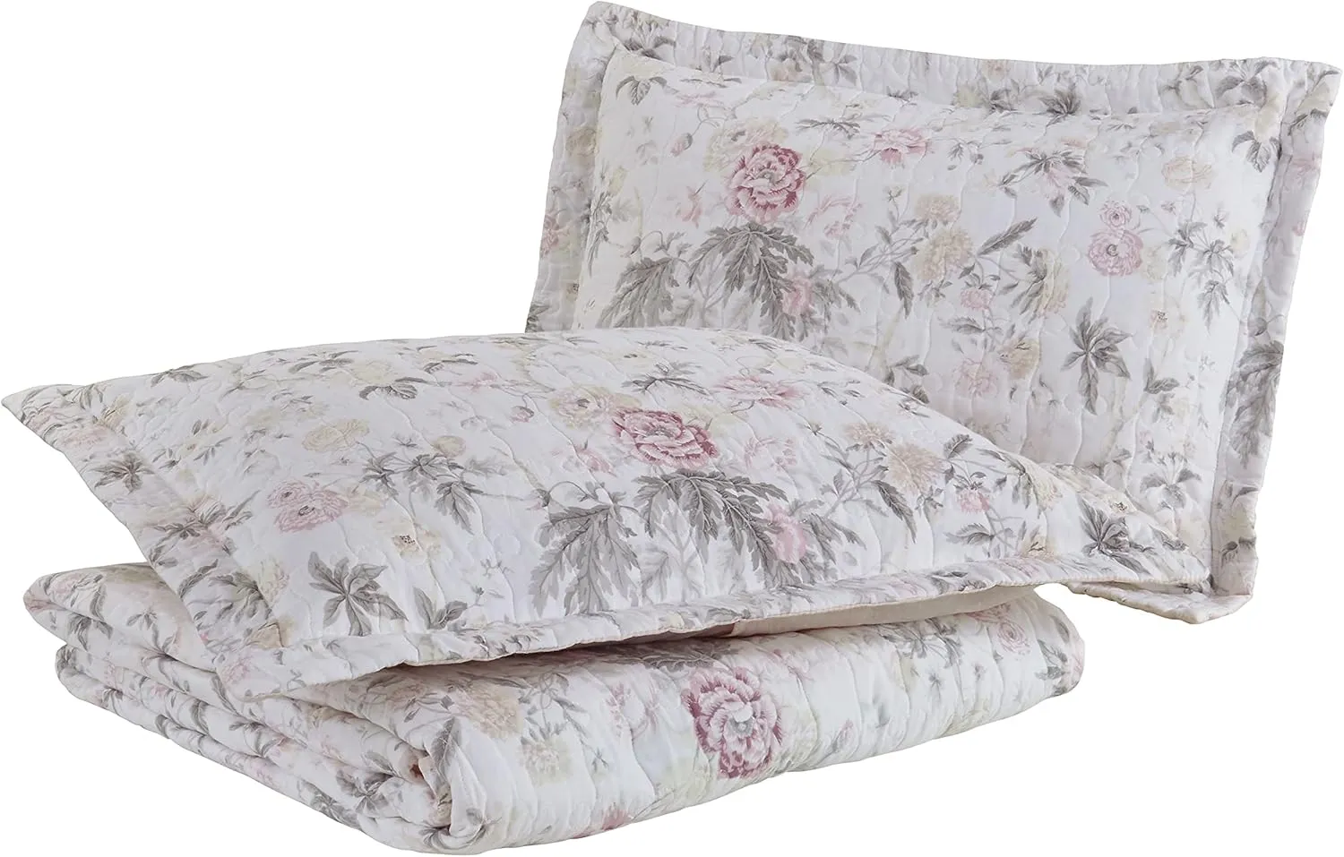 Laura Ashley - King Quilt Set, Reversible Cotton Bedding with Matching Shams, Lightweight Home Decor for All Seasons (Breezy Floral Pink/Grey, King)