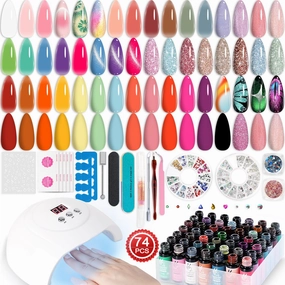 Lavender Violets 73 Pcs Gel Nail Polish Kit with U V Light, 45 Colors with Nail Primer,Builder Base,Matte & Glossy Top Coat Soak Off Manicure Tools Gifts for Women Easter LA01