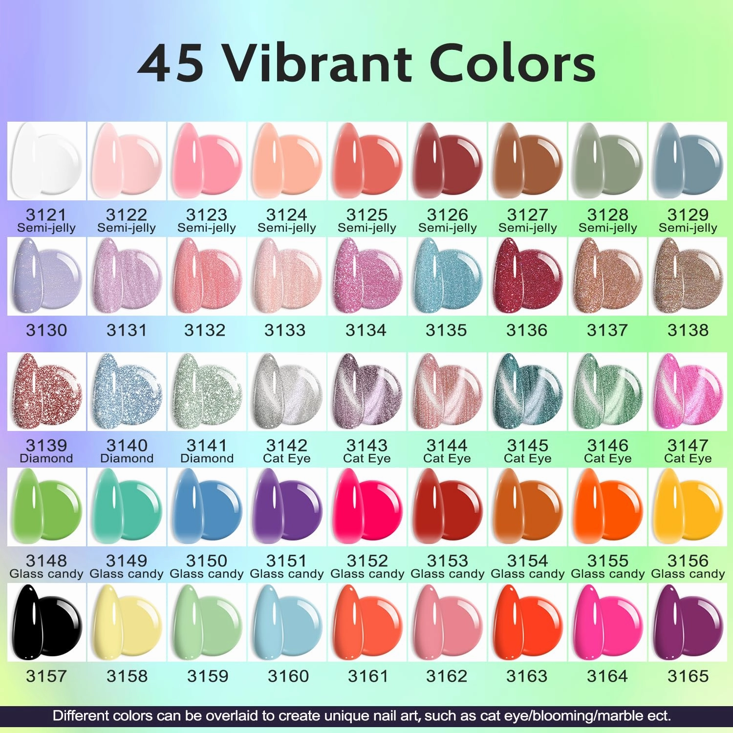 Lavender Violets 73 Pcs Gel Nail Polish Kit with U V Light, 45 Colors with Nail Primer,Builder Base,Matte & Glossy Top Coat Soak Off Manicure Tools Gifts for Women Easter LA01