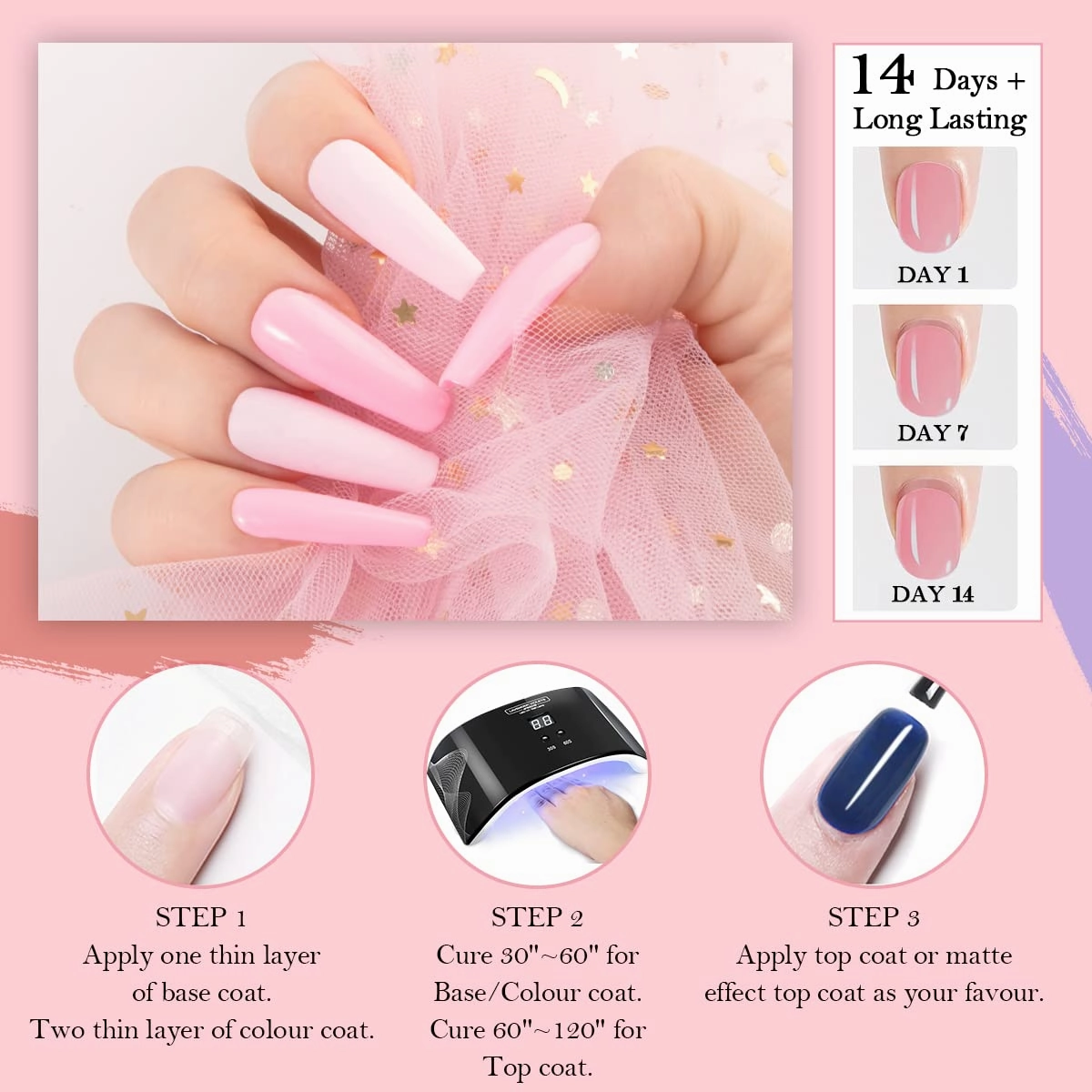 Lavender Violets Gel Nail Polish Kit - 18 3 Colors Nude Pink Blue Soak-off UV LED Nail Gel with Base, Matte and Glossy Top Coat F984