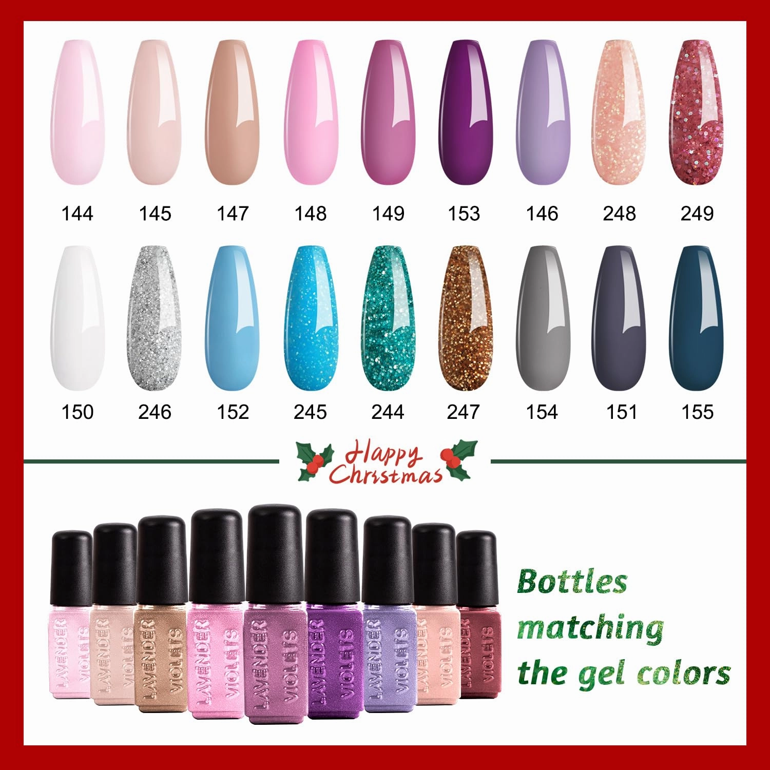 Lavender Violets Gel Nail Polish Kit - 18 3 Colors Nude Pink Blue Soak-off UV LED Nail Gel with Base, Matte and Glossy Top Coat F984