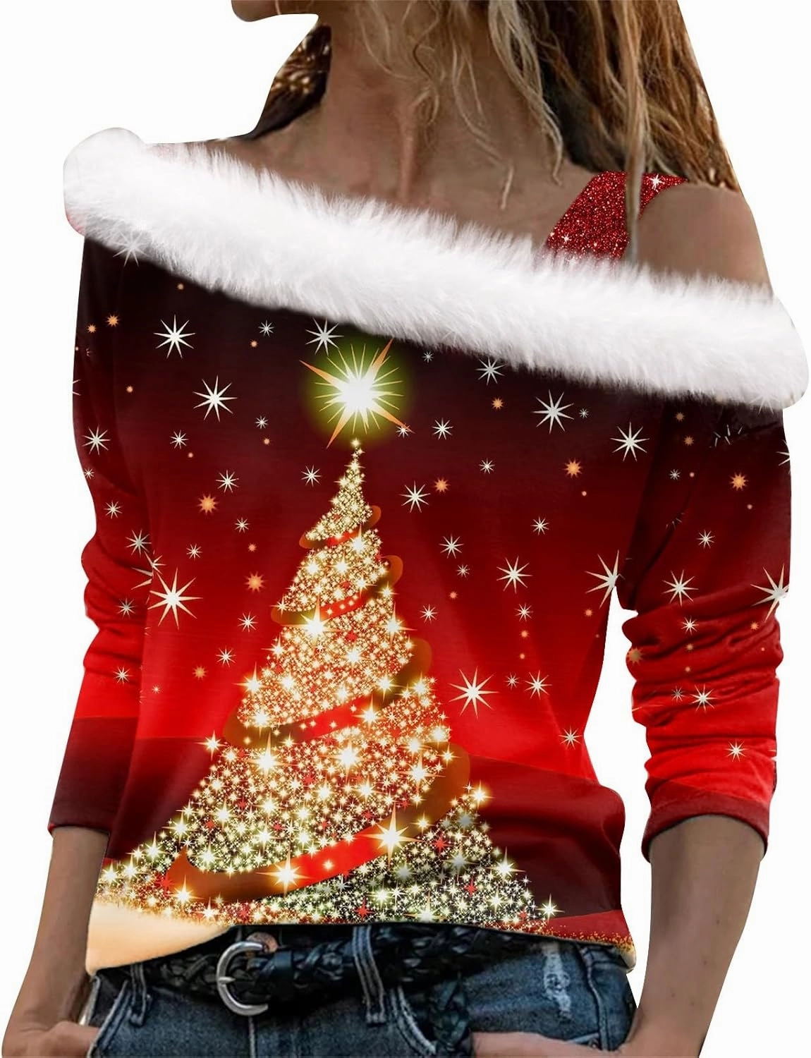 LCMTWX Womens Oversized Sweatshirts Long Sleeved Collar Top Pullover Christmas Printed T Shirt 2023 Fashion Clothes Cat