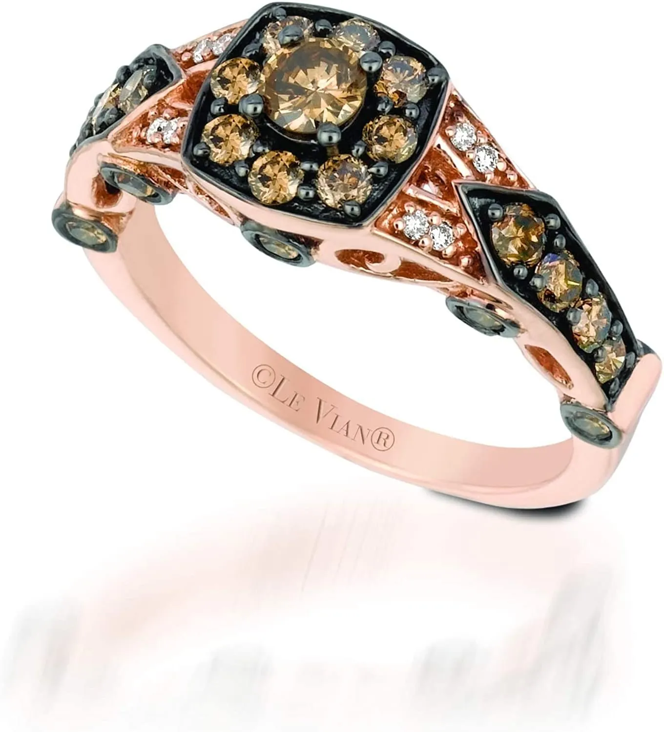 LE VIAN 1 Carat White and Chocolate Diamond Cushion Shape Halo Ring for Women in 14k Rose Gold (Fancy Brown/G-H, VS2-SI1, cttw) Anniversary Promise Ring Size 5 to 10.5