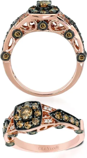 LE VIAN 1 Carat White and Chocolate Diamond Cushion Shape Halo Ring for Women in 14k Rose Gold (Fancy Brown/G-H, VS2-SI1, cttw) Anniversary Promise Ring Size 5 to 10.5