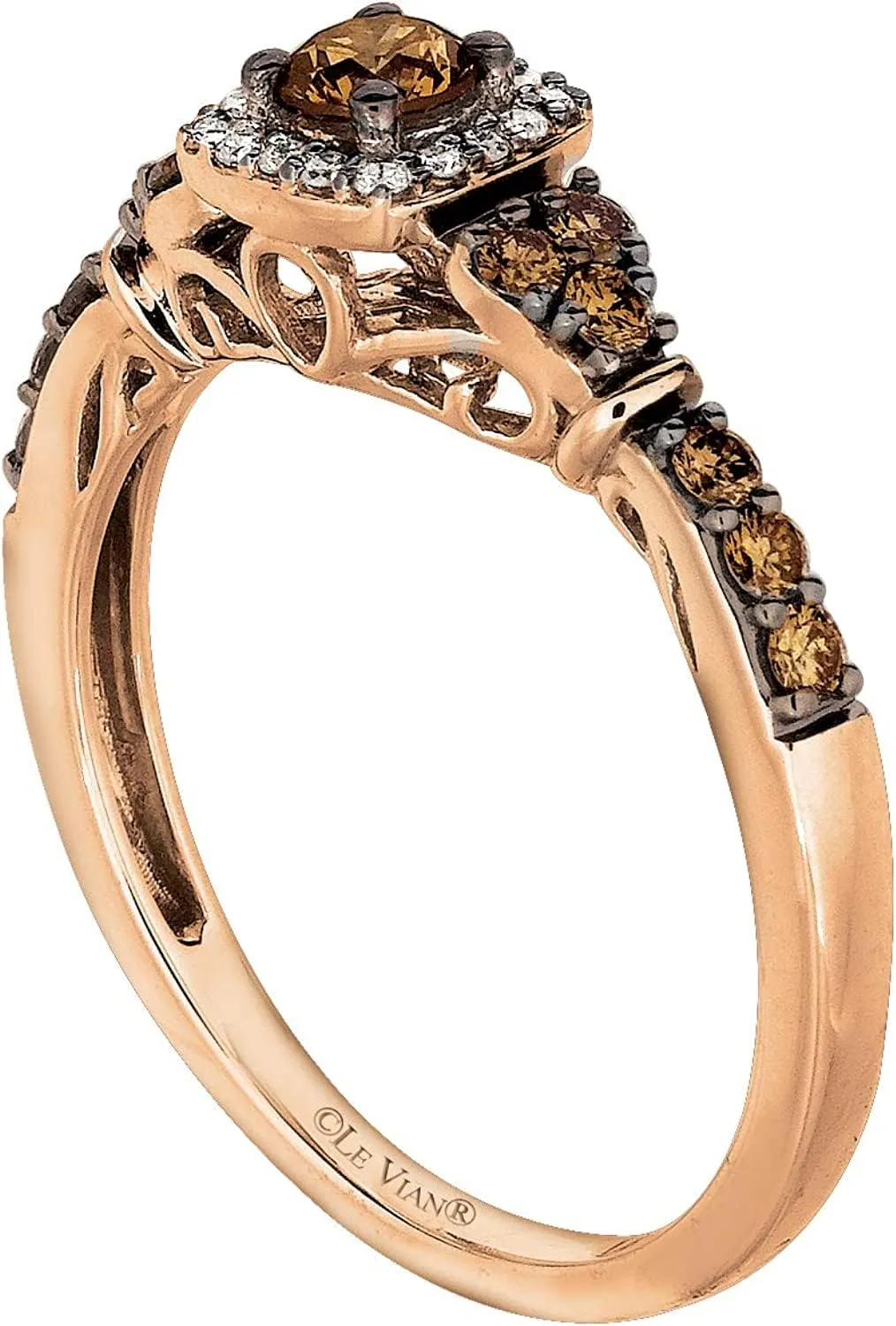 LE VIAN 1/2 Carat White and Chocolate Diamond Cushion Shaped Halo Ring for Women I 14k Rose Gold Anniversary Ring for Her (G-H/Brown, VS2-SI1, 0.46 cttw) Engagement Promise Band Size 5 to 10.5