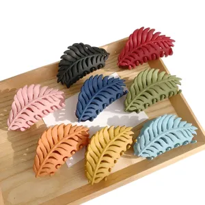 Leaf Shape Hair Claw Clips for Women – Matte Tropical Plant Design Barrette Clamps for Thick Hair, Large Pony Tail Claw Clips, Non-Slip Geometric Headwear (C pink)