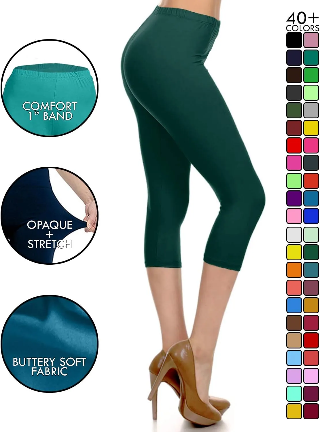 Leggings Depot Women's High Waist Leggings Soft 1” Waistband Solid Pants - Regular, Plus, 1X3X, 3X5X