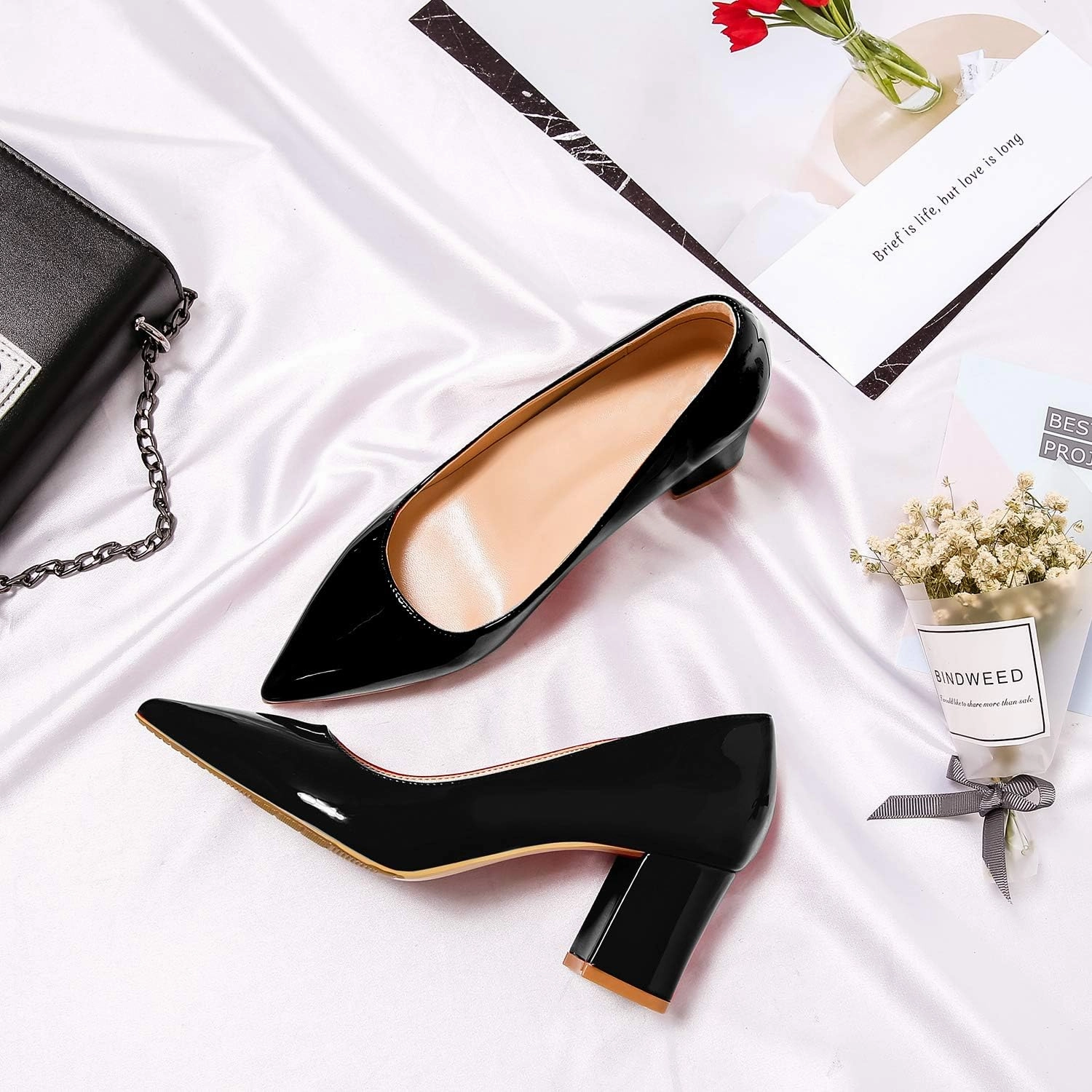 LEHOOR Women Pointed Toe Pumps Block Heel Closed Toe Sandals Mid Heel Casual Dress Shoes Classic Bridal Pumps Fashion