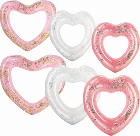 Lenwen 6 Pcs Heart Pool Float, 43"/31" Inflatable Glitter Heart Floatie Tubes Heart Bachelorette Party Prop Heart Summer Swimming Ring for Wedding Betrothal Party Decor