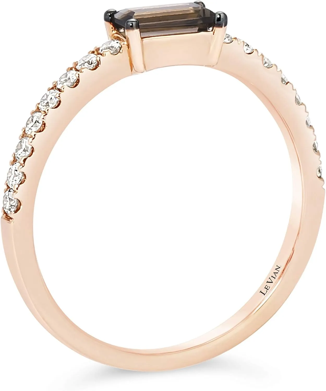 LeVian 14K Rose Gold Baguette Cut Gemstone & 1/4 Cttw Diamond Ring (Champagne Color, SI1-SI2 Clarity) - Choice of Gem Color