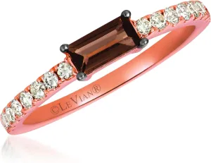 LeVian 14K Rose Gold Baguette Cut Gemstone & 1/4 Cttw Diamond Ring (Champagne Color, SI1-SI2 Clarity) - Choice of Gem Color