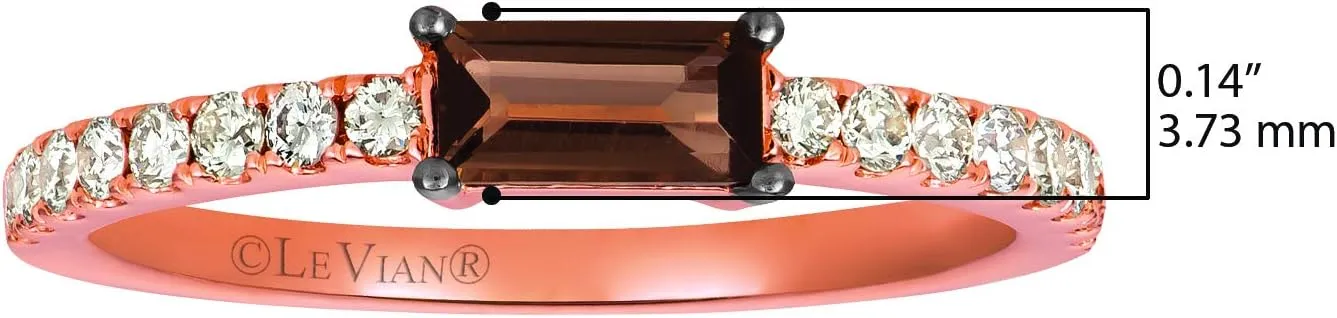 LeVian 14K Rose Gold Baguette Cut Gemstone & 1/4 Cttw Diamond Ring (Champagne Color, SI1-SI2 Clarity) - Choice of Gem Color