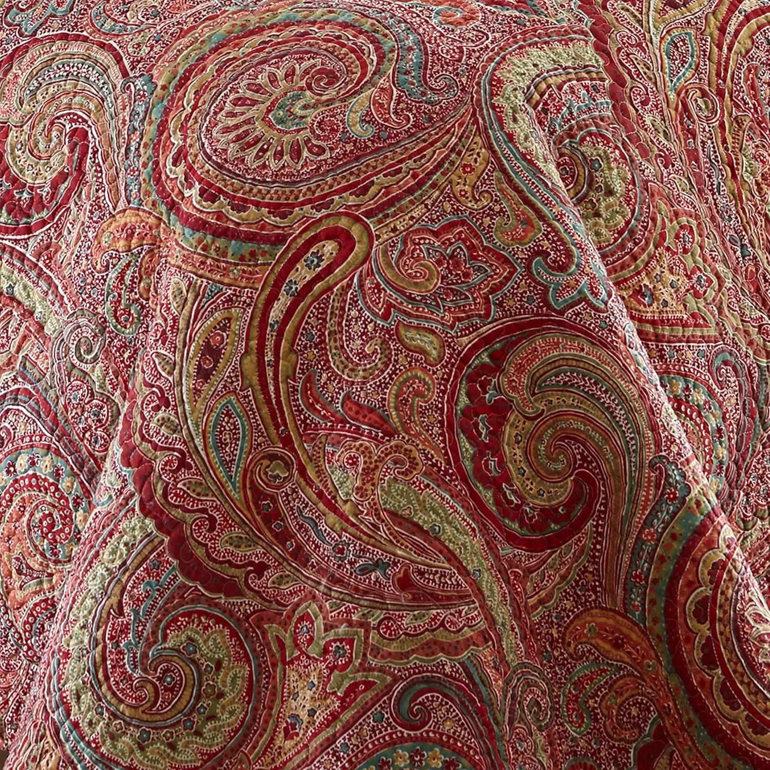 Levtex Home - Spruce Red Quilt Set - King/Cal King Quilt (106x92in.)   Two King Pillow Shams (36x20in.) - Paisley Pattern in Burgundy, Red, Tan, Grey - Reversible - Cotton