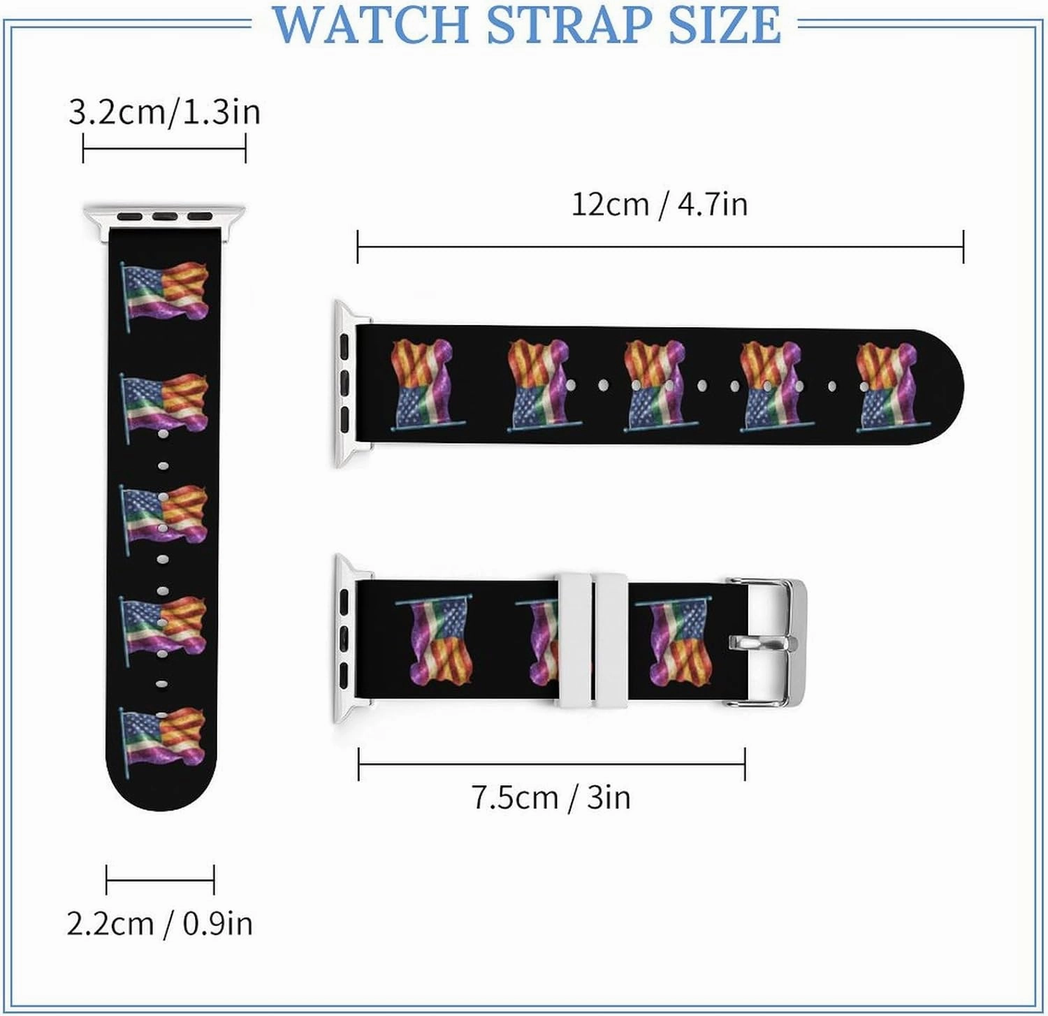 LGBT Rainbow Glitter U.S. Flag Adjustable Silicone Watchband Compatible with IWatch Classic Soft Sports Watch Strap for Men Women
