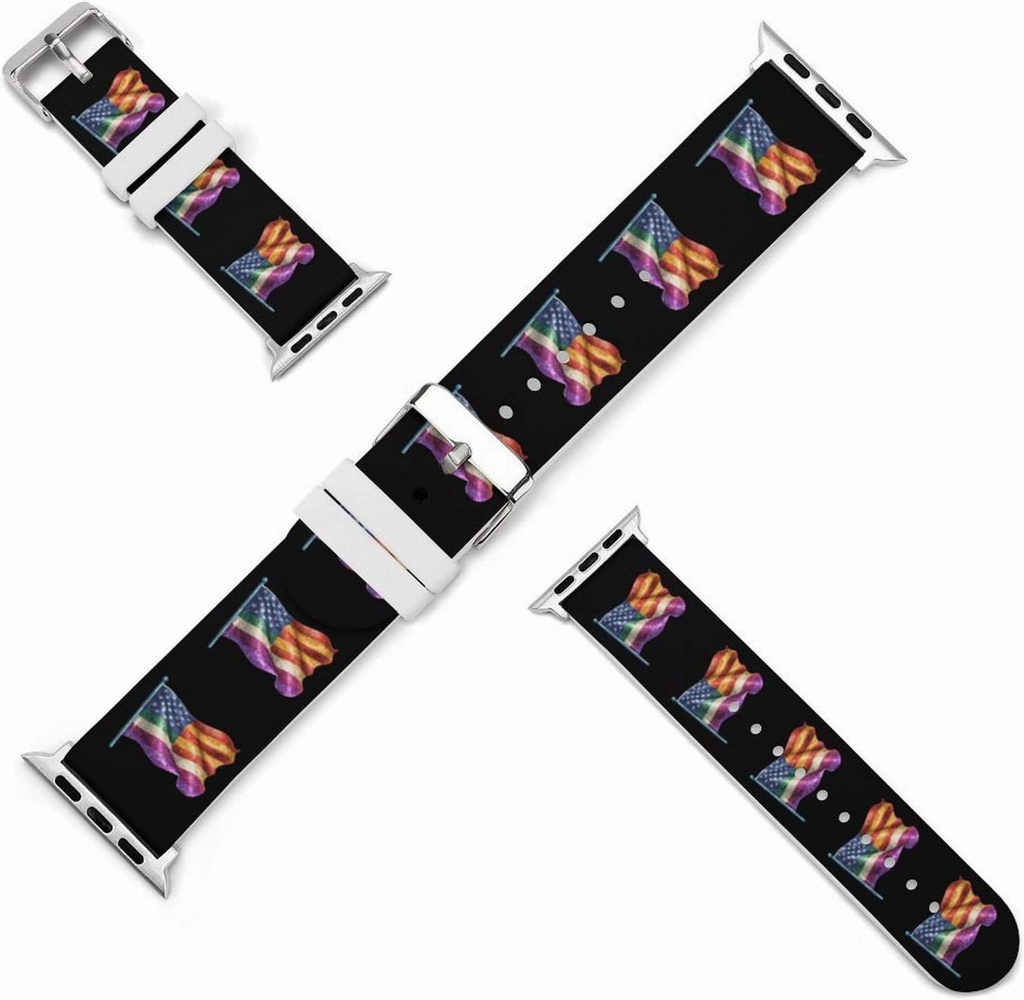 LGBT Rainbow Glitter U.S. Flag Adjustable Silicone Watchband Compatible with IWatch Classic Soft Sports Watch Strap for Men Women