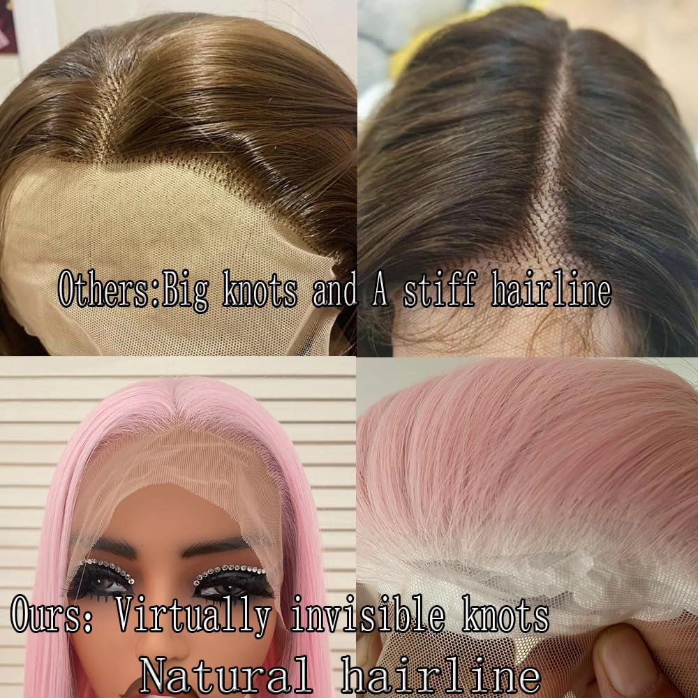 Light Pink Synthetic Lace Front Wig Pre Plucked Wear and Go Wig Glueless Lace Front Wigs for Black Woman Long Long Straight Wig Cosplay 24 Inch