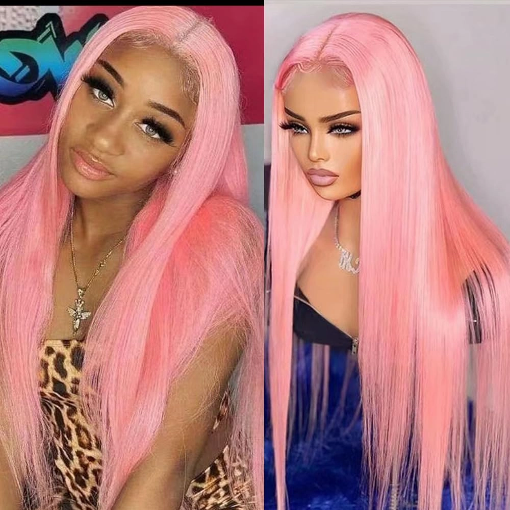 Light Pink Synthetic Lace Front Wig Pre Plucked Wear and Go Wig Glueless Lace Front Wigs for Black Woman Long Long Straight Wig Cosplay 24 Inch