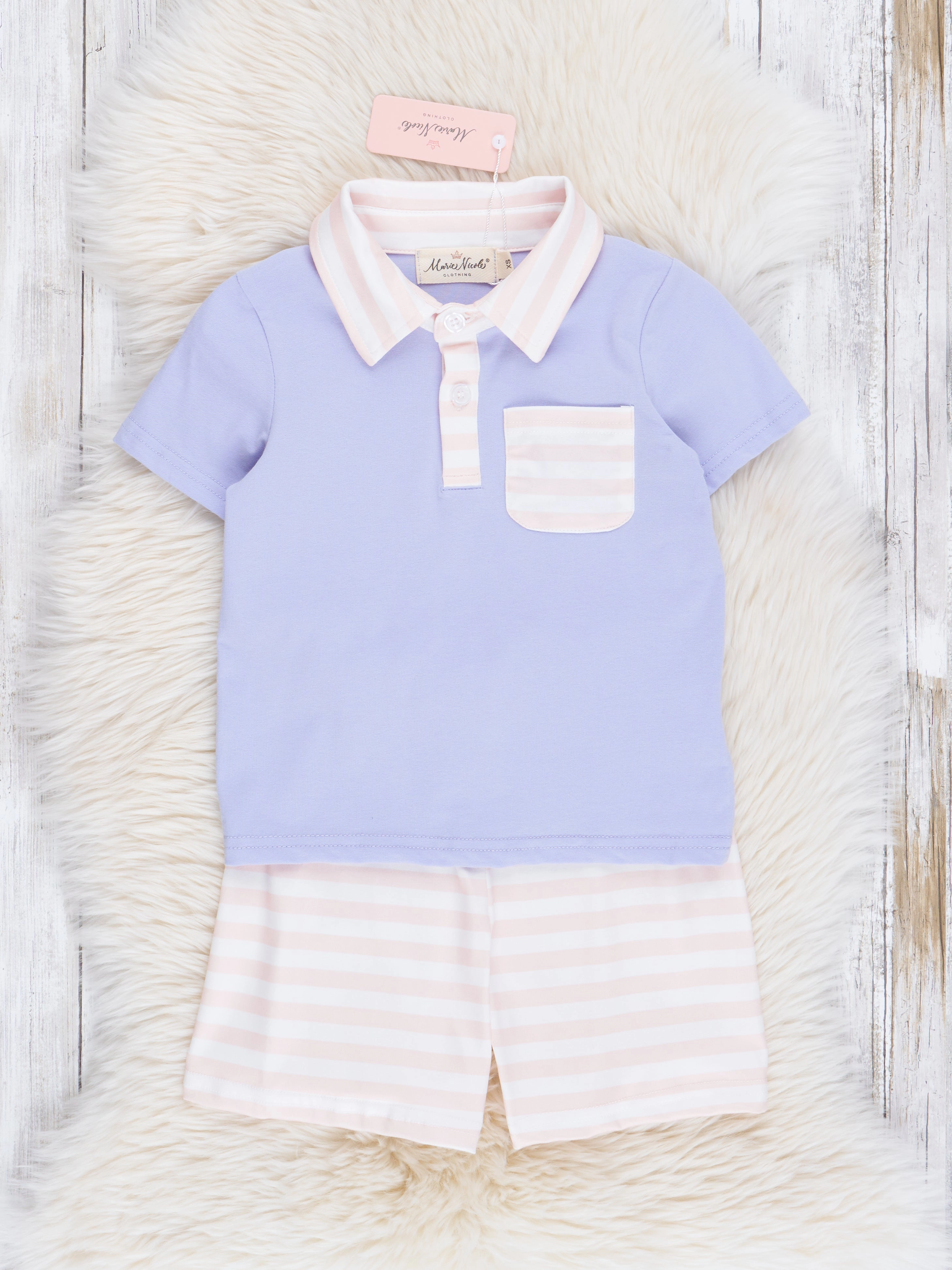 Lilac& Soft Peach Stripes Polo Outfit