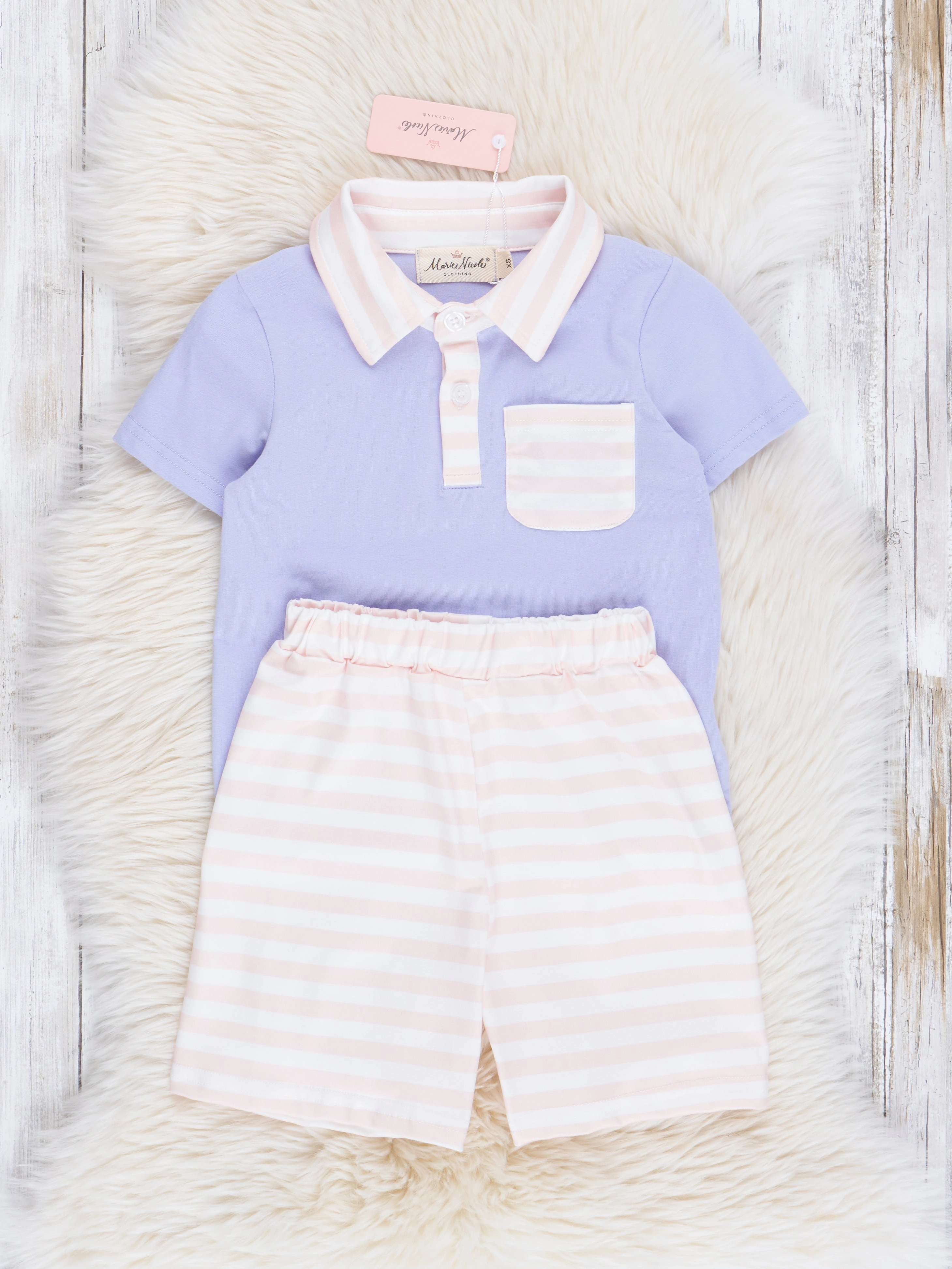 Lilac& Soft Peach Stripes Polo Outfit