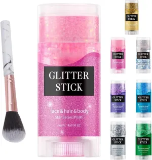 Liplaya Glitter Stick, Red White and Blues Body Glitter Sticks, Stage Party Colorful Pearlescent Sticks, Magic Pearl Flash Stick, 7 Colors Waterproof Magic Body Paint for Stage Party (Pink)