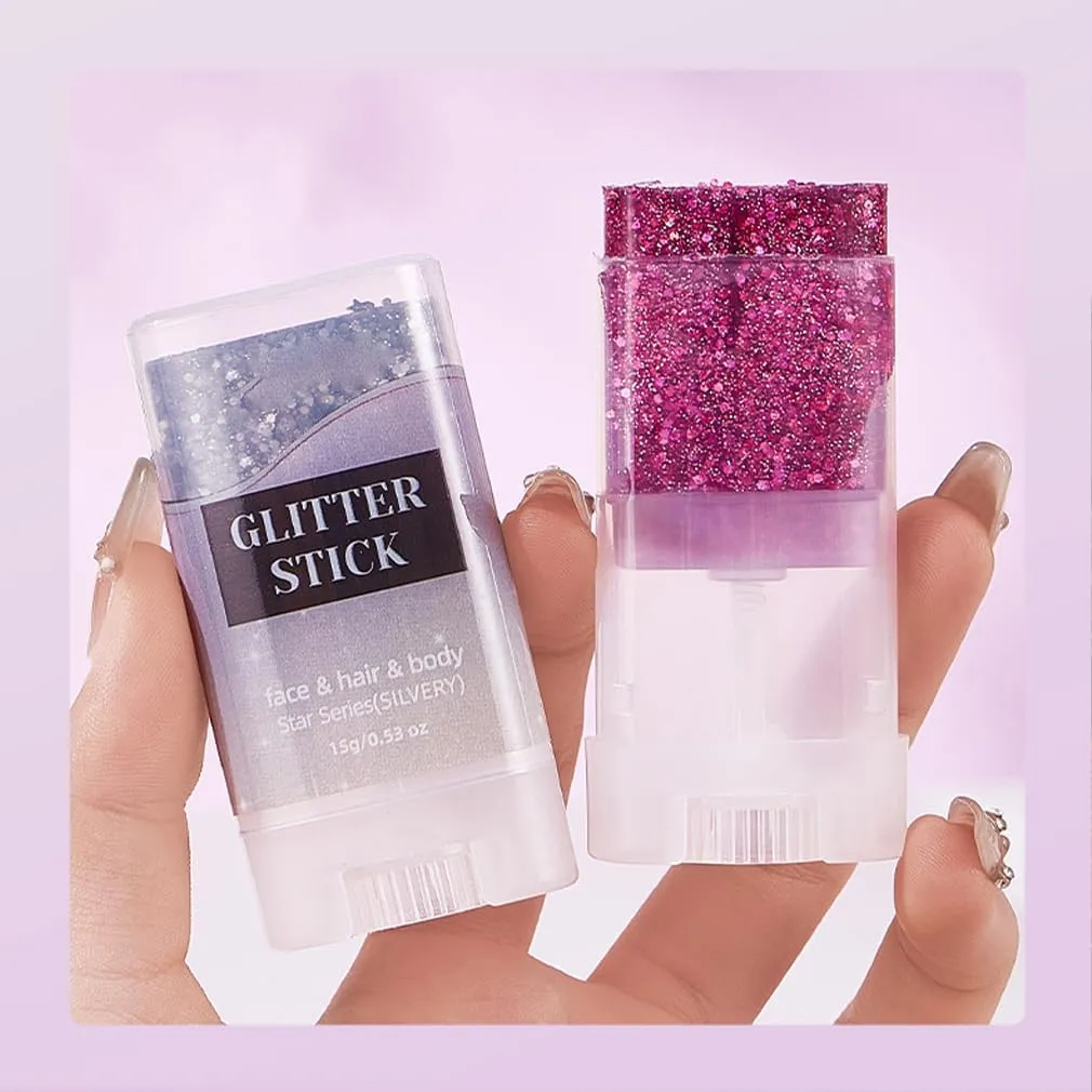 Liplaya Glitter Stick,Glitter Stick for Face & Body, Eyes, Lips & Skin, High-Pigment Shimmer Makeup for Festival, Party, Halloween, Travel Use (Pink)